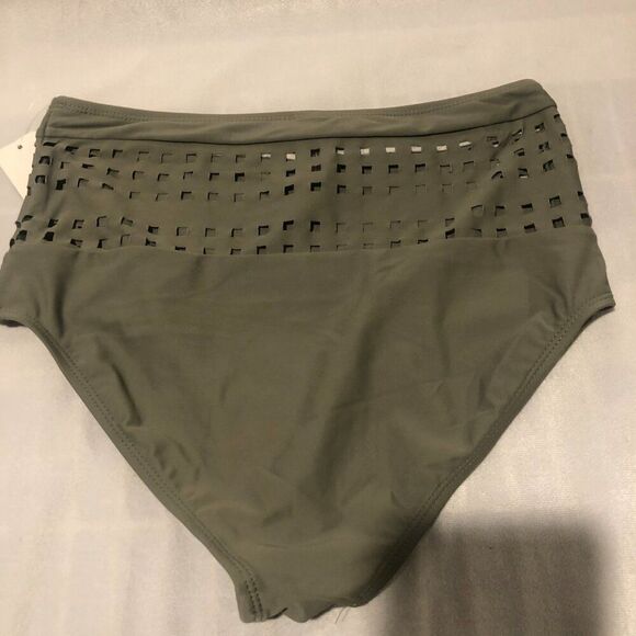 Marilyn Monroe Swimwear High-Waisted cut-out Bikini Bottom ( M) Olive Green NWT - Picture 3 of 5